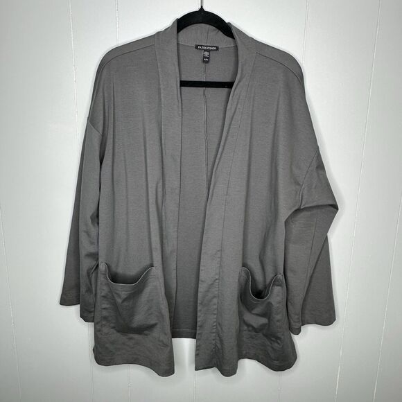 Eileen Fisher Womens Size XL Open Front High Collar Ponte Jacket Gray Pockets - Picture 1 of 10